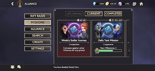 A screenshot of the alliance screen.