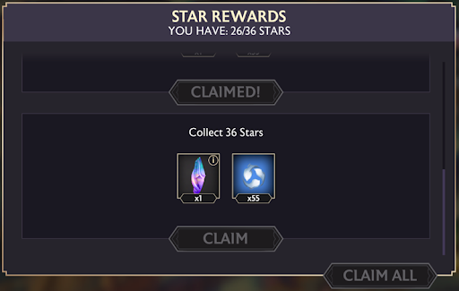 A screenshot of the star rewards pop-up.