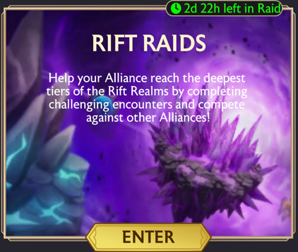 A screenshot of the Rift Raids portal as seen on the Alliance screen.
