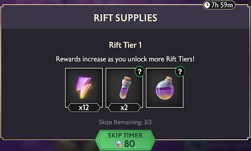 A screenshot of the Rift Supplies pop up.