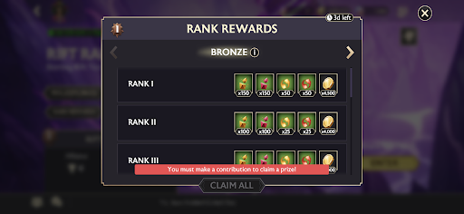 A screenshot of the Rank Rewards pop up for the Bronze Alliance Division as sen from the Rift Raids event screen.