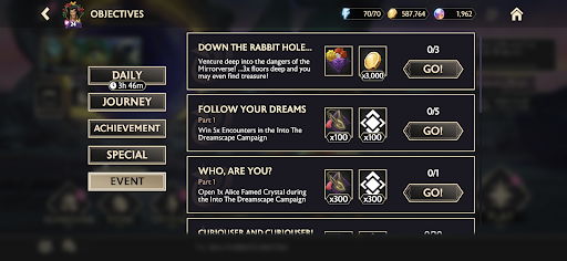 A screenshot of the Event Objectives menu on the Objectives screen.