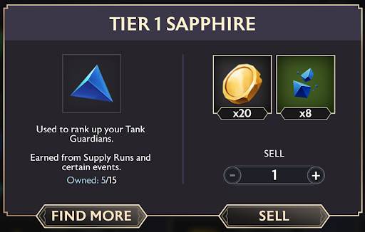 A screenshot of the pop up to sell a Tier 1 Sapphire.