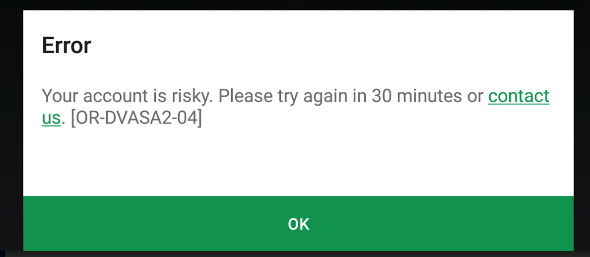 Screenshot of error Google Play Risky Error