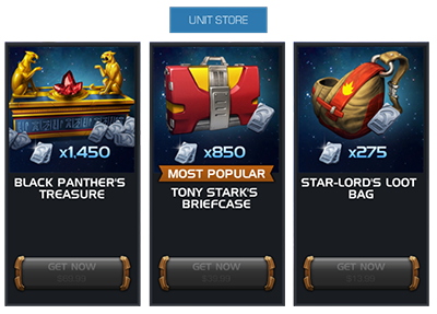 Screenshot of several Unit Store options with greyed out buttons
