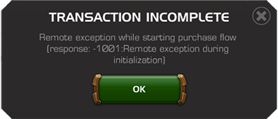 Screenshot of error Transaction Incomplete: Remote Exception