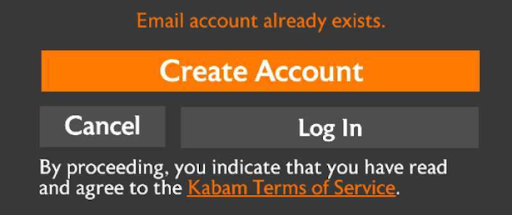 Screenshot of error that appears when using an email address already attached to an account