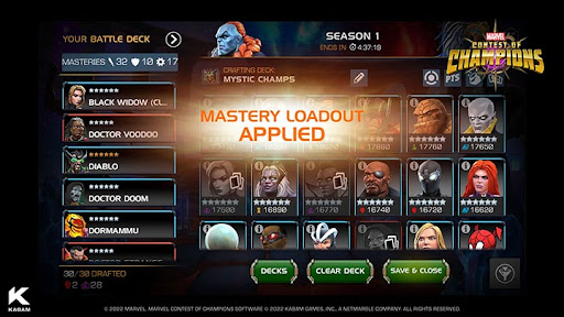 A screenshot of a Battlegrounds battledeck with Masteries applied.