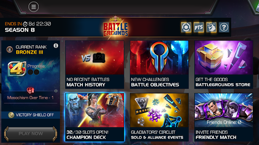 A screenshot of the Battlegrounds main menu.