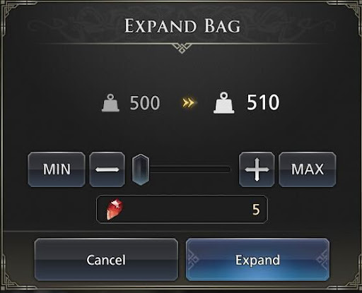 A screenshot of the Expand Bag option.