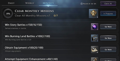 A screenshot of the Monthy Missions.