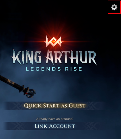 Screenshot of Login screen with the Gear Icon highlighted