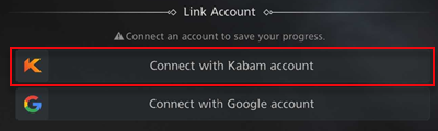 Screenshot of Kabam account log in with the Connect with Kabam account highlighted