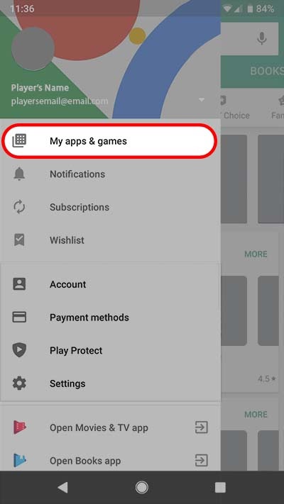 A screenshot of the Google Play My apps & games selection screen