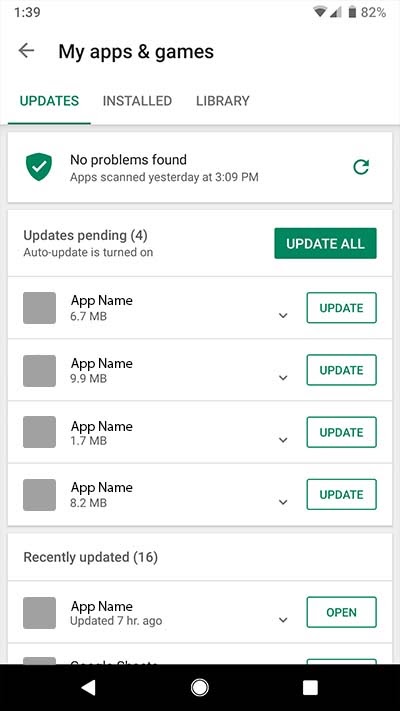 Google Play Update All button example