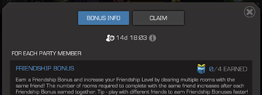 A screenshot of the Friendship Bonus page, which shows the timer and explanation of Friendship bonuses.