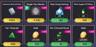 Screenshot of rewards offered in the BAZAAR