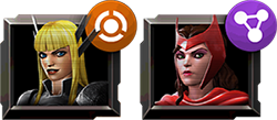 An image of two champion icons with a buff and a linked node icon attached.