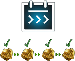 Image showing a calendar with arrows and several Gold piles all with checkmarks