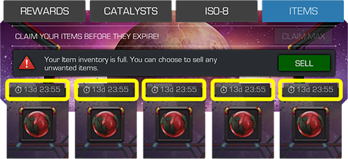 A screenshot showing an example of some Level 1 Health Potions with their expiration timers highlighted.