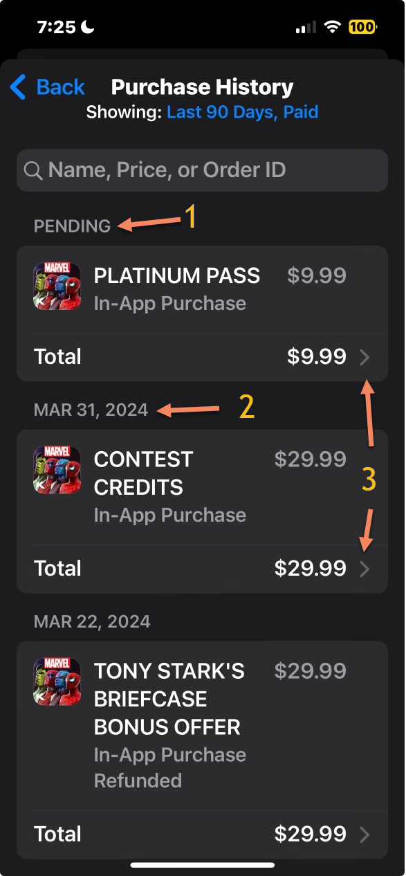 Annotated Screenshot of iTunes Purchase History