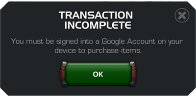 Screenshot of error Transaction Incomplete: You must be signed in