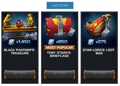Screenshot of several Unit Store options with greyed-out buttons
