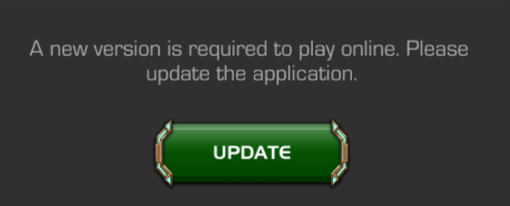 A screenshot displaying that an update is required. See below for the exact text displayed.