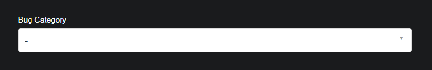 An image of the Bug Category form field that you use to select the type of bug you are reporting.