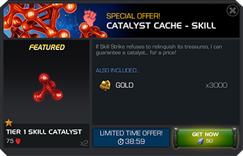 An example of a catalyst offer, triggered from the completion of a daily quest
