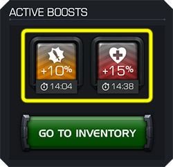A screenshot of the in-game display of currently activated boosts as well as the duration of their effects.