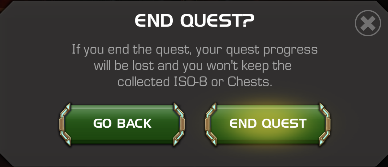 A screenshot of the end quest confirmation pop-up message