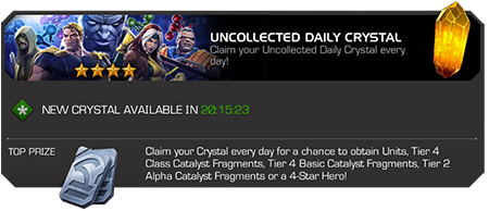 A screenshot of an Uncollected Daily Crystal listing what prizes are received from them.
