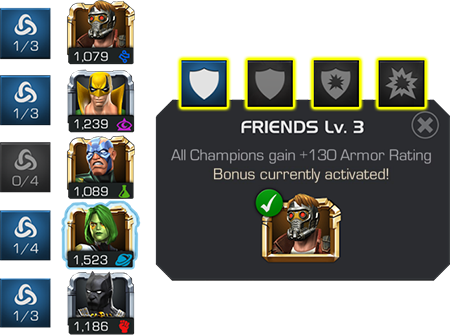 An image displaying the synergy bonuses on one Champion applied team-wide.