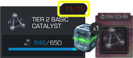 A screenshot of a catalyst capacity relative to a catalyst in the stash.