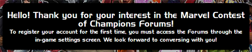 Screenshot of the Marvel Contest of Champions forum registration prompt