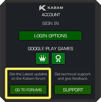Screenshot of Kabam Account Sign In with the Go To Forums button highlighted