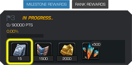 Screenshot of Milestone Rewards with 15 Units icon highlighted