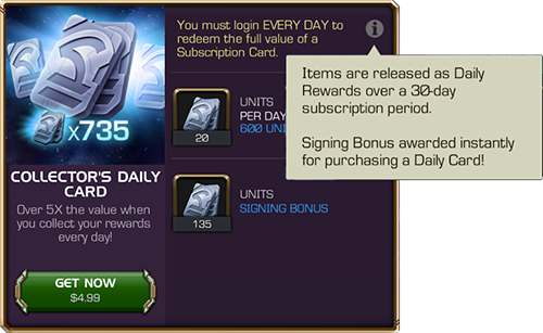 Screenshot of Daily Card offer with the information icon selected to show the additional informational text