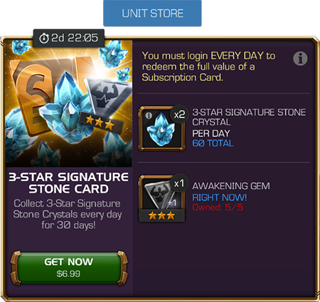 Screenshot of a Daily Card for a 3-Star Signiature Stone Card