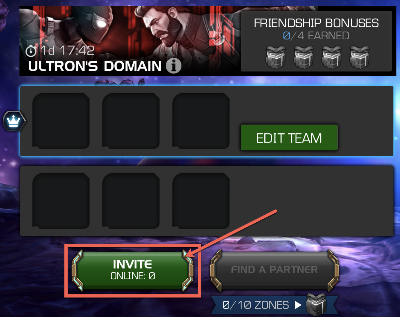 A screenshot showing the main incursions screen with the INVITE button highlighted
