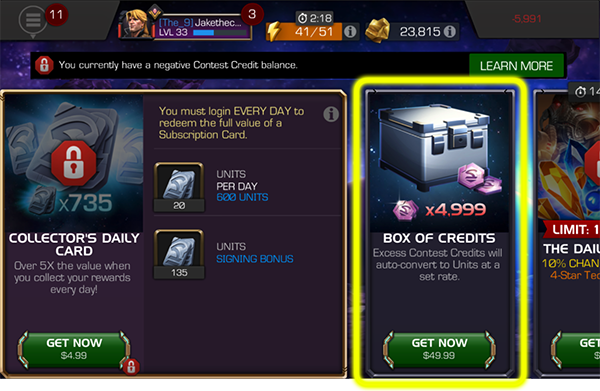 Screenshot of the store containing a Box of Credits
