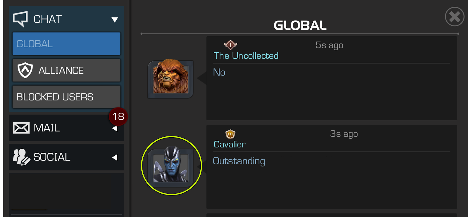 A screenshot of the global chat with a Summoner’s profile badge highlighted.