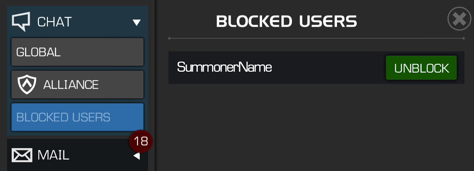 A screenshot showing the Blocked Users section