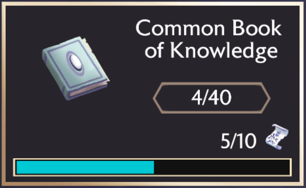 A screenshot of the number of pages remaining to form a full Common Book of Knowledge