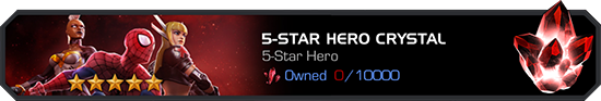 Screenshot of a window from the shards menu showing the exchange of 5-Star Hero Crystal Shards for a 5-Star Hero Crystal.