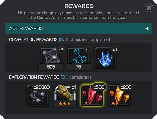 Screenshot of an in-game window showing 5-Star Hero Crystal Shards as a reward from completing an act.