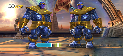 In-game screenshot of two champions facing off as the third special attack bar fills at the bottom of the screen