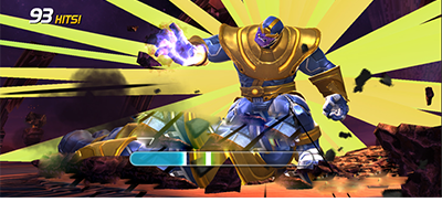In-game screenshot of Thanos using his third special attack successfully.