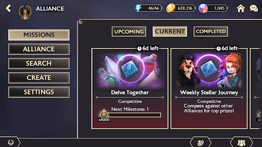A screenshot of the Alliance Missions menu as it appears on the Alliance screen.